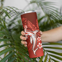 Personalized Hawaiian Maori Hammerhead Shark Skinny Tumbler Ulaula Plumeria - Polynesian Pride