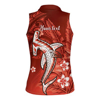 Personalized Hawaiian Maori Hammerhead Shark Women Sleeveless Polo Shirt Ulaula Plumeria LT9 - Polynesian Pride