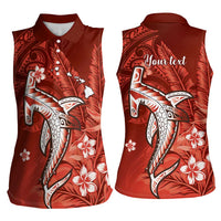 Personalized Hawaiian Maori Hammerhead Shark Women Sleeveless Polo Shirt Ulaula Plumeria LT9 - Polynesian Pride