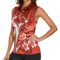 Personalized Hawaiian Maori Hammerhead Shark Women Sleeveless Polo Shirt Ulaula Plumeria LT9 - Polynesian Pride