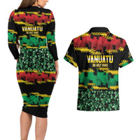 Vanuatu 46th Year Anniversary Couples Matching Long Sleeve Bodycon Dress and Hawaiian Shirt 30 July 1980 Hibiscus Seamless Pattern LT9 - Polynesian Pride