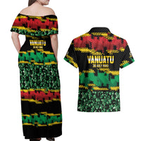 Vanuatu 46th Year Anniversary Couples Matching Off Shoulder Maxi Dress and Hawaiian Shirt 30 July 1980 Hibiscus Seamless Pattern LT9 - Polynesian Pride
