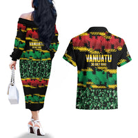 Vanuatu 46th Year Anniversary Couples Matching Off The Shoulder Long Sleeve Dress and Hawaiian Shirt 30 July 1980 Hibiscus Seamless Pattern LT9 - Polynesian Pride