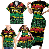 Vanuatu 46th Year Anniversary Family Matching Short Sleeve Bodycon Dress and Hawaiian Shirt 30 July 1980 Hibiscus Seamless Pattern LT9 - Polynesian Pride