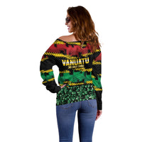 Vanuatu 46th Year Anniversary Off Shoulder Sweater 30 July 1980 Hibiscus Seamless Pattern