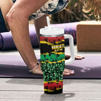 Vanuatu 46th Year Anniversary Tumbler With Handle 30 July 1980 Hibiscus Seamless Pattern
