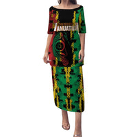 Vanuatu 46th Year Anniversary Family Matching Puletasi and Hawaiian Shirt Tamtam Slit Drums Long God Yumi Stanap LT9 Mom's Dress Black - Polynesian Pride