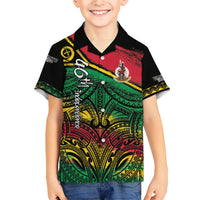 Vanuatu 46th Year Anniversary Family Matching Off Shoulder Maxi Dress and Hawaiian Shirt Vintage Grunge Vanuatu Flag Heritage LT9 Son's Shirt Black - Polynesian Pride