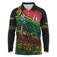 Vanuatu 46th Year Anniversary Long Sleeve Polo Shirt Vintage Grunge Vanuatu Flag Heritage
