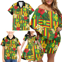 Hawaii Kanaka Maoli Hibiscus Family Matching Off Shoulder Short Dress and Hawaiian Shirt Hawaiian Flag Motif LT9 - Polynesian Pride