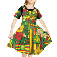 Hawaii Kanaka Maoli Hibiscus Kid Short Sleeve Dress Hawaiian Flag Motif LT9 - Polynesian Pride