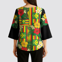 Hawaii Kanaka Maoli Hibiscus Kimono Sleeve Blouse Hawaiian Flag Motif