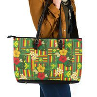 Hawaii Kanaka Maoli Hibiscus Leather Tote Bag Hawaiian Flag Motif