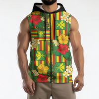 Hawaii Kanaka Maoli Hibiscus Sleeveless Zip Hoodie Hawaiian Flag Motif LT9 - Polynesian Pride