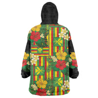 Hawaii Kanaka Maoli Hibiscus Wearable Blanket Hoodie Hawaiian Flag Motif LT9 - Polynesian Pride