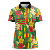 Hawaii Kanaka Maoli Hibiscus Women Polo Shirt Hawaiian Flag Motif LT9 Female Green - Polynesian Pride