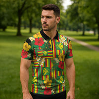 Hawaii Kanaka Maoli Hibiscus Zipper Polo Shirt Hawaiian Flag Motif LT9 - Polynesian Pride