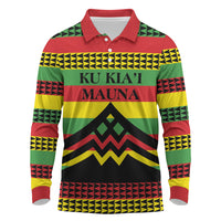 Hawaii Ku Kia'i Mauna Personalized Long Sleeve Polo Shirt Hawaiian Kanaka Maoli Motif LT9 Green - Polynesian Pride