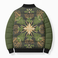 Hawaii Ohia Lehua Squares Bomber Puffer Jacket Hawaiian Quilt Inspired Floral Pattern