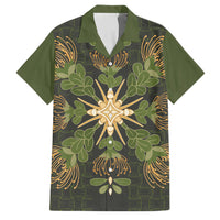 Hawaii Ohia Lehua Squares Family Matching Off Shoulder Short Dress and Hawaiian Shirt Hawaiian Quilt Inspired Floral Pattern LT9 Dad's Shirt - Short Sleeve Green - Polynesian Pride