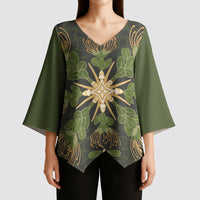 Hawaii Ohia Lehua Squares Kimono Sleeve Blouse Hawaiian Quilt Inspired Floral Pattern