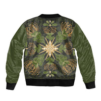 Hawaii Ohia Lehua Squares Sleeve Zip Bomber Jacket Hawaiian Quilt Inspired Floral Pattern