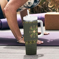 Hawaii Ohia Lehua Squares Tumbler With Handle Hawaiian Quilt Inspired Floral Pattern