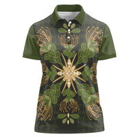Hawaii Ohia Lehua Squares Women Polo Shirt Hawaiian Quilt Inspired Floral Pattern