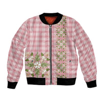 Akala Hamele Hawai'i Palaka Squares Maile Leaf Bomber Jacket Flowers Hawaiian Quilt Patterns LT9 Unisex Dusty Rose - Polynesian Pride
