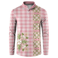 Akala Hamele Hawai'i Palaka Squares Maile Leaf Button Sweatshirt Flowers Hawaiian Quilt Patterns LT9 Dusty Rose - Polynesian Pride