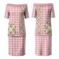 Akala Hamele Hawai'i Palaka Squares Maile Leaf Family Matching Puletasi and Hawaiian Shirt Flowers Hawaiian Quilt Patterns LT9 Mom's Dress Dusty Rose - Polynesian Pride