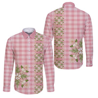 Akala Hamele Hawai'i Palaka Squares Maile Leaf Family Matching Puletasi and Hawaiian Shirt Flowers Hawaiian Quilt Patterns LT9 Dad's Shirt - Long Sleeve Dusty Rose - Polynesian Pride