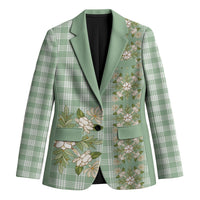 Liko Kukui Hawai'i Palaka Squares Maile Leaf Blazer Flowers Hawaiian Quilt Patterns LT9 Unisex Sage Green - Polynesian Pride