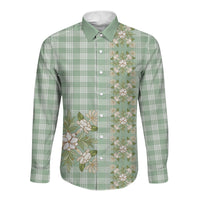 Liko Kukui Hawai'i Palaka Squares Maile Leaf Long Sleeve Button Shirt Flowers Hawaiian Quilt Patterns LT9 Unisex Sage Green - Polynesian Pride