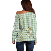 Liko Kukui Hawai'i Palaka Squares Maile Leaf Off Shoulder Sweater Flowers Hawaiian Quilt Patterns LT9 - Polynesian Pride