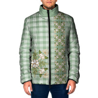 Liko Kukui Hawai'i Palaka Squares Maile Leaf Padded Jacket Flowers Hawaiian Quilt Patterns LT9 Men Sage Green - Polynesian Pride