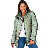 Liko Kukui Hawai'i Palaka Squares Maile Leaf Padded Jacket Flowers Hawaiian Quilt Patterns LT9 Women Sage Green - Polynesian Pride