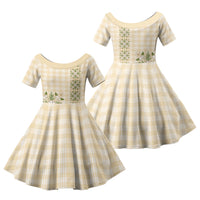 Melemele Ahiahia Hawai'i Palaka Squares Maile Leaf Family Matching Long Sleeve Bodycon Dress and Hawaiian Shirt Flowers Hawaiian Quilt Patterns LT9 Daughter's Dress Pastel Yellow - Polynesian Pride