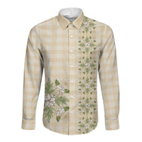 Melemele Ahiahia Hawai'i Palaka Squares Maile Leaf Long Sleeve Button Shirt Flowers Hawaiian Quilt Patterns LT9 Unisex Pastel Yellow - Polynesian Pride