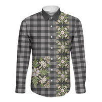 Pauli Hawai'i Palaka Squares Maile Leaf Long Sleeve Button Shirt Flowers Hawaiian Quilt Patterns LT9 Unisex Soft Black - Polynesian Pride