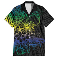Floral Polynesian Hibiscus Tattoo Family Matching Off The Shoulder Long Sleeve Dress and Hawaiian Shirt Green Gradient Style LT9 Dad's Shirt - Short Sleeve Green - Polynesian Pride