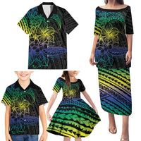 Floral Polynesian Hibiscus Tattoo Family Matching Puletasi and Hawaiian Shirt Green Gradient Style LT9 - Polynesian Pride
