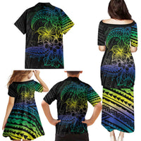 Floral Polynesian Hibiscus Tattoo Family Matching Puletasi and Hawaiian Shirt Green Gradient Style LT9 - Polynesian Pride
