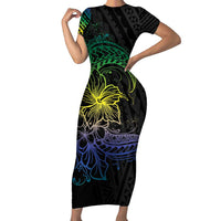 Floral Polynesian Hibiscus Tattoo Family Matching Short Sleeve Bodycon Dress and Hawaiian Shirt Green Gradient Style LT9 Mom's Dress Green - Polynesian Pride