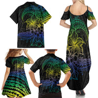 Floral Polynesian Hibiscus Tattoo Family Matching Summer Maxi Dress and Hawaiian Shirt Green Gradient Style LT9 - Polynesian Pride