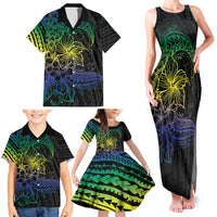 Floral Polynesian Hibiscus Tattoo Family Matching Tank Maxi Dress and Hawaiian Shirt Green Gradient Style LT9 - Polynesian Pride