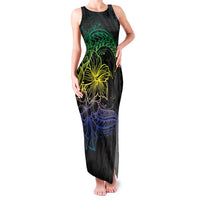 Floral Polynesian Hibiscus Tattoo Family Matching Tank Maxi Dress and Hawaiian Shirt Green Gradient Style LT9 Mom's Dress Green - Polynesian Pride