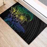 Floral Polynesian Hibiscus Tattoo Rubber Doormat Green Gradient Style