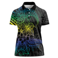 Floral Polynesian Hibiscus Tattoo Women Polo Shirt Green Gradient Style