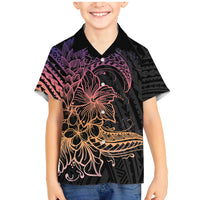 Floral Polynesian Hibiscus Tattoo Family Matching Mermaid Dress and Hawaiian Shirt Peach Gradient Style LT9 Son's Shirt Peach - Polynesian Pride